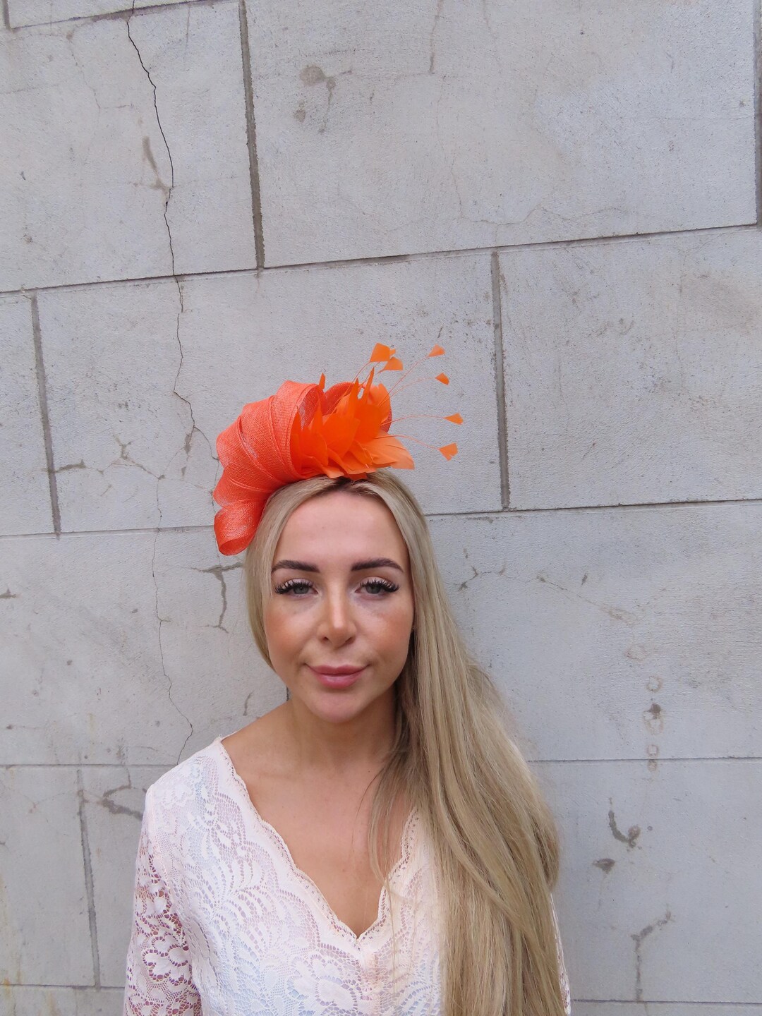 Burnt Orange Feather Fascinator Headband Wedding Guest  display picture 1