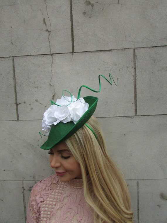 Green Beaded Wire Halo Fascinator with Floral Accents Green Leaf Fascinator – Unique Flat Floral Headpiece With  main image 2