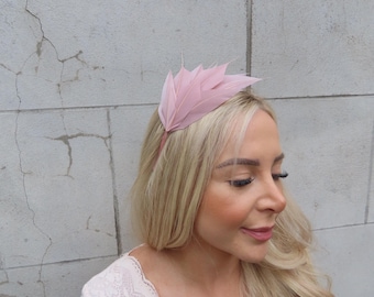 Dusty Blush Pink Feather Fascinator Races Wedding Guest Headpiece Thin Headband u12004