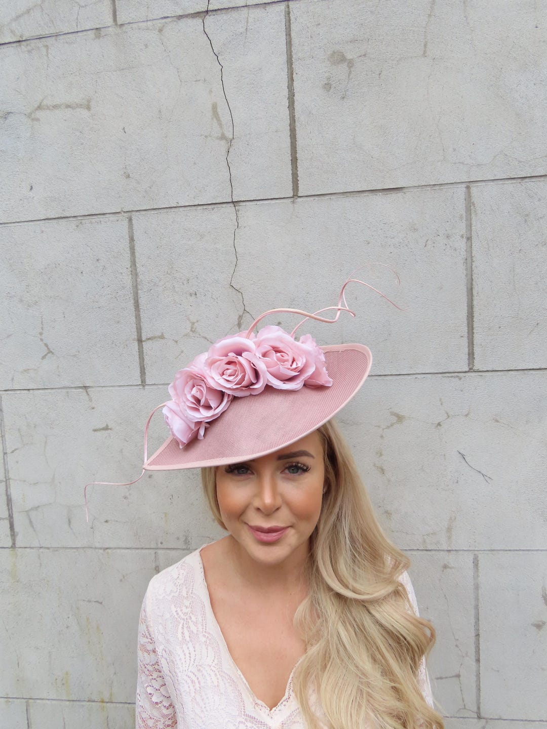 Large Light Nude Blush Pink Flower Fascinator Hat Big Teardrop Tilted ...