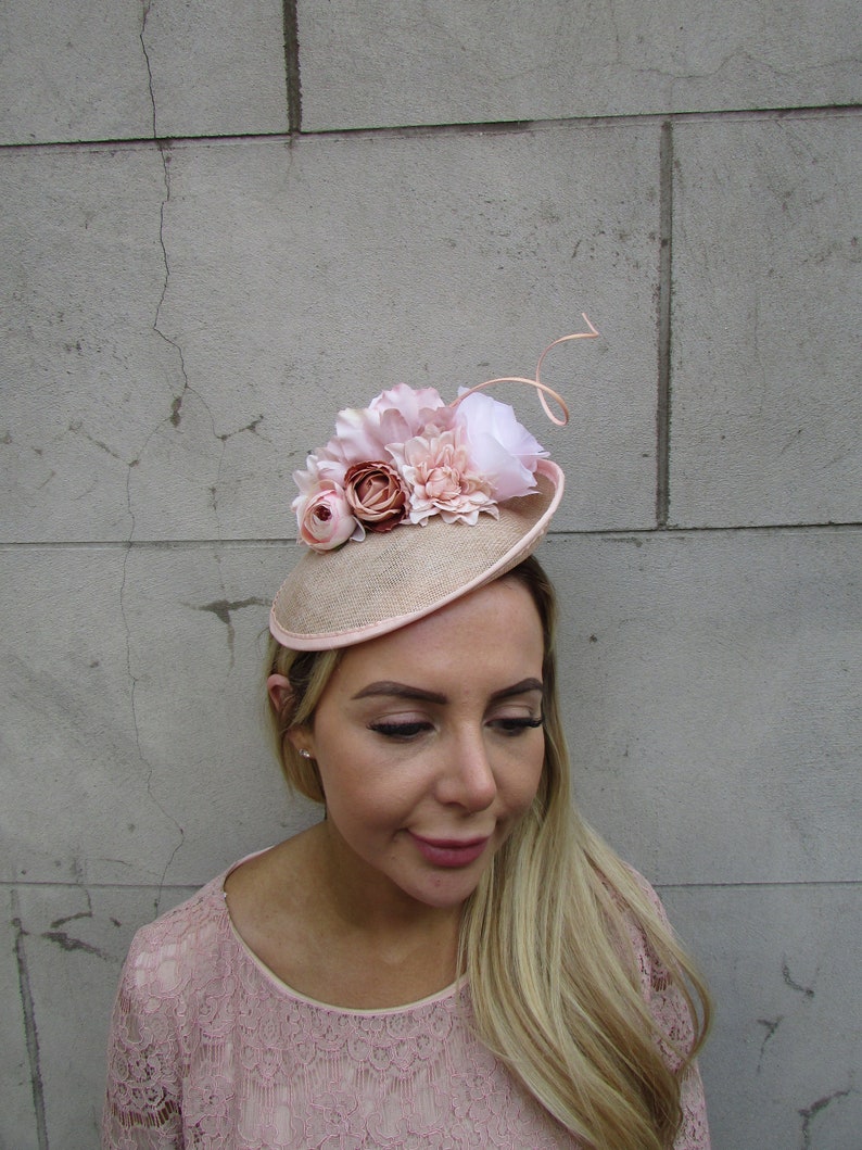Light Peach Blush Pink Nude Feather Flower Floral Disc Saucer Hat ...