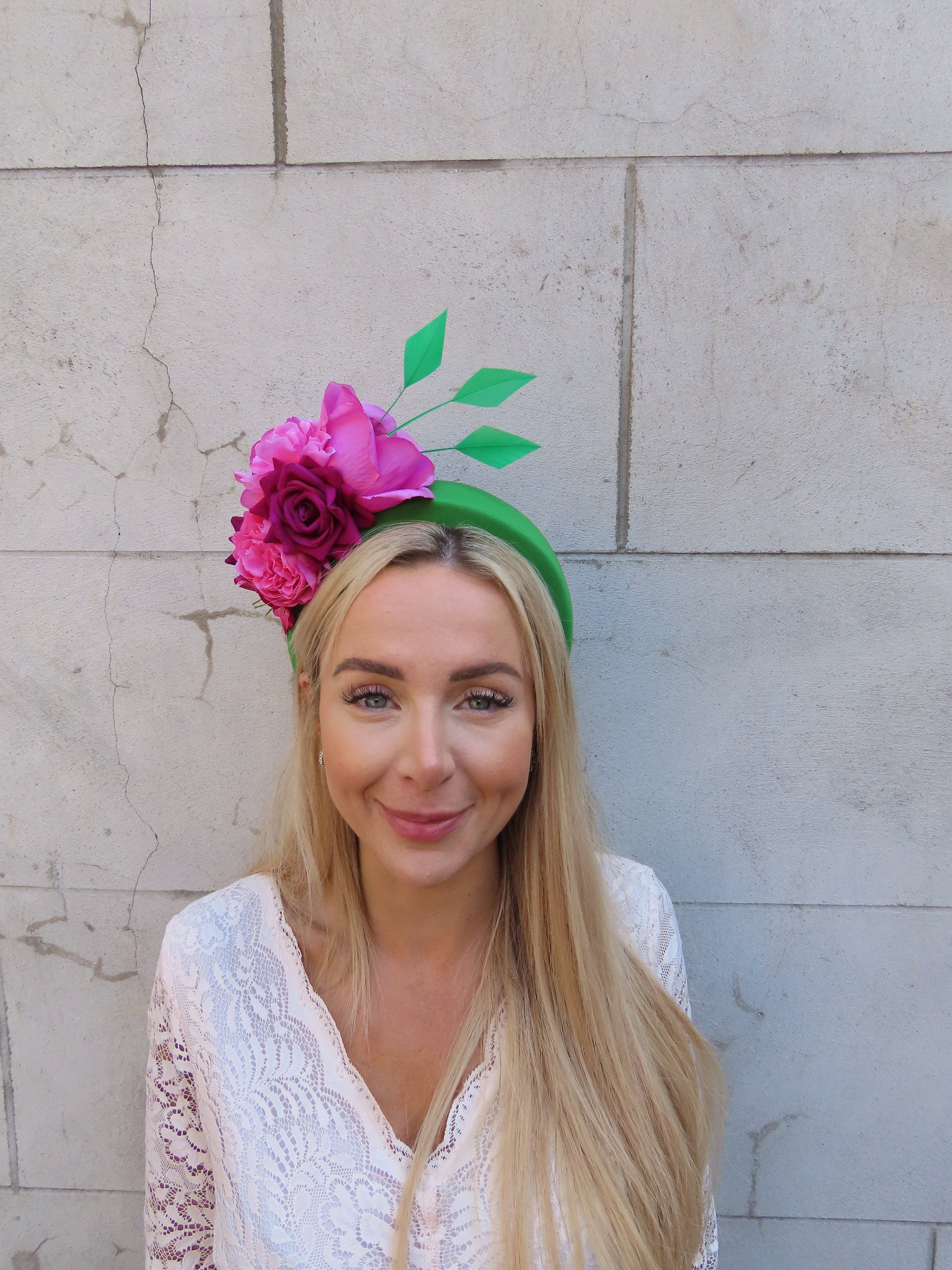 Neon Green Floral Beaded Padded Headband - Designer Style Cream Champagne Chartreuse Olive Green Green Flower Velvet  main image 2