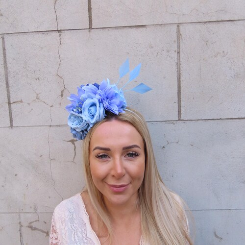 Corn Blue Fascinator Royal Blue Sinamay Rhinestone 