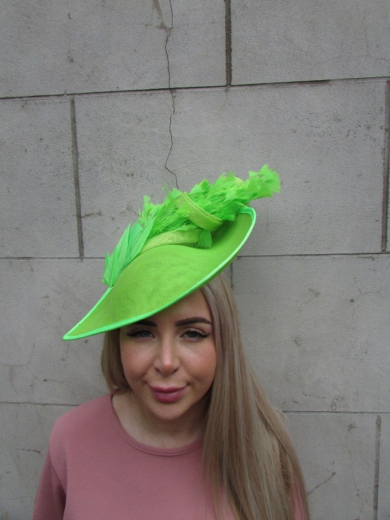 Large Lime Green Feather Fascinator Hat Big Teardrop Wedding  display picture 2