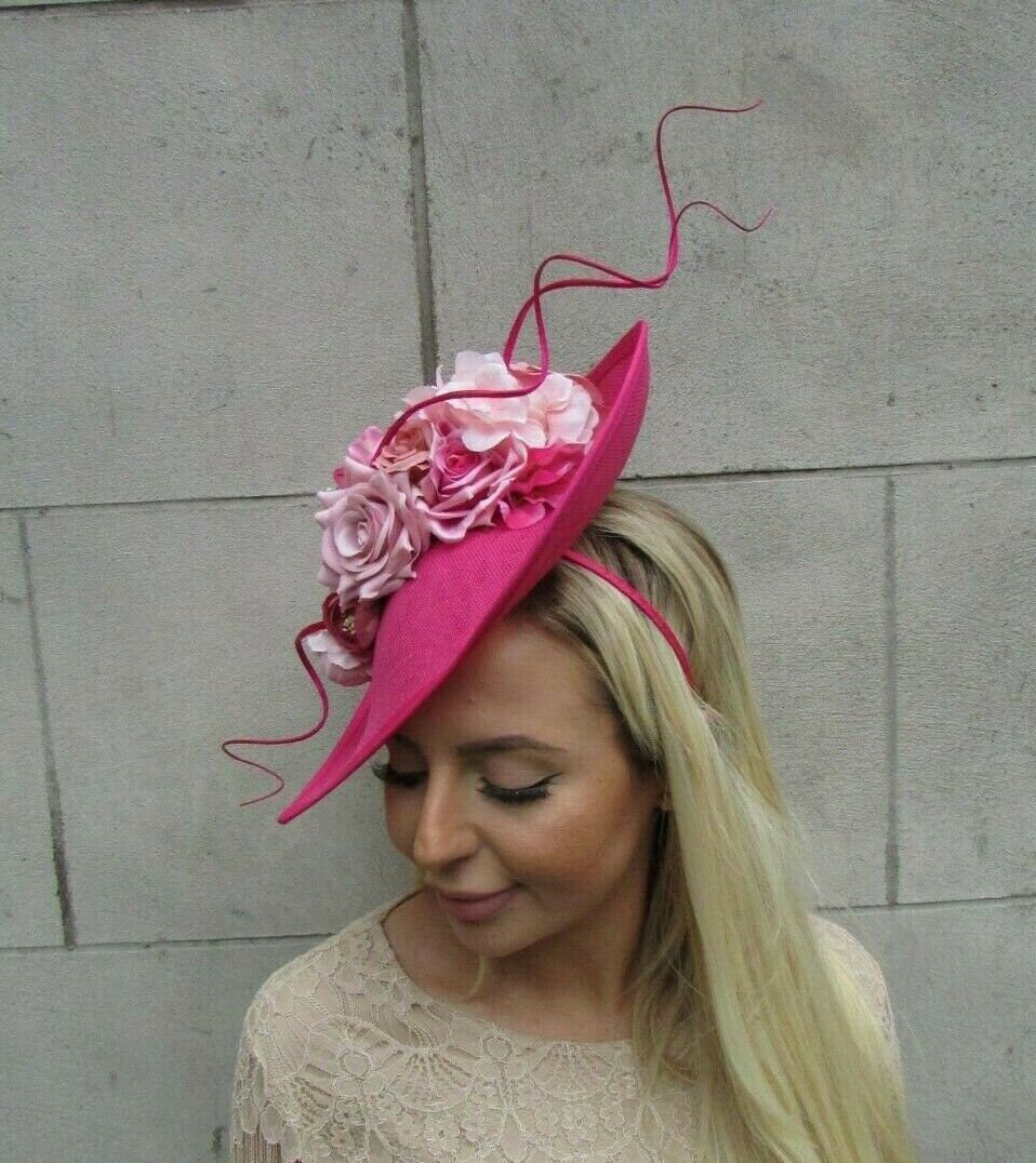 Large Hot Pink Fascinator Light Pink Blush Feather Flower Hat Wedding ...