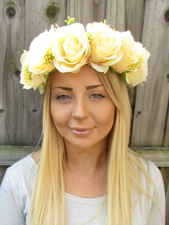 Large Yellow Wildflower Rose Flower Garland Headband Hair Crown Festival 1923