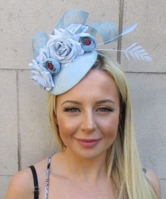 Duck Egg Blue Sinamay and Feather Fascinator For Races Proms Weddings