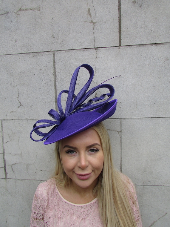 Large Purple Disc Feather Fascinator Hat Races Hatinator  display picture 2