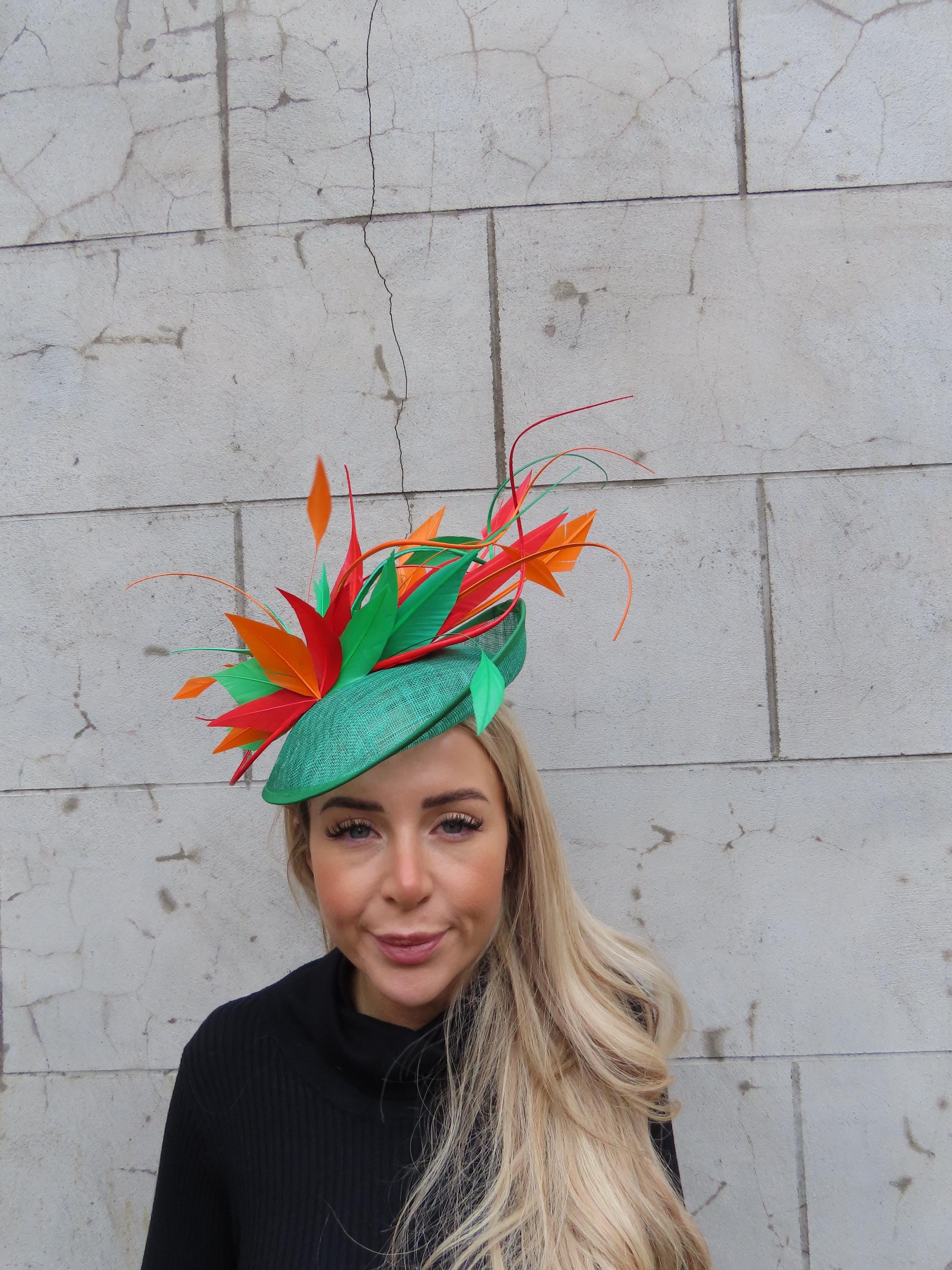 Elegant Green & Orange Feather Fascinator Headpiece It main image 4