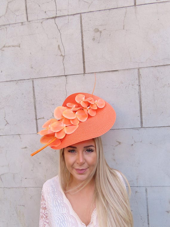 One off Piece Large Orange Orchid Flower Hat Fascinator  display picture 3