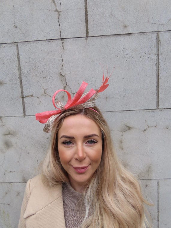 Elegant Pale Pink Feather Headband with Gold Accents Pink – Julep Hat Designs main image 3