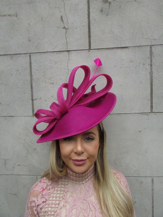 Large Pink Feather Hat Fascinator Big Teardrop Wedding Dark  display picture 2