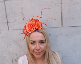 Burnt Orange Rose Flower Quill Feather Fascinator Headband Hair Band Races Wedding Floral Headpiece u10503