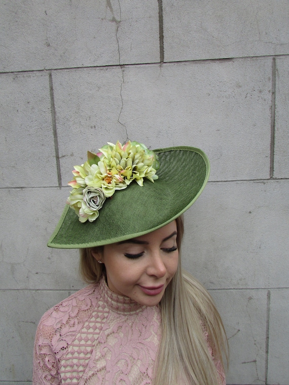 Large Olive Green Sage Chartreuse Lime Flower Fascinator Hat  display picture 1