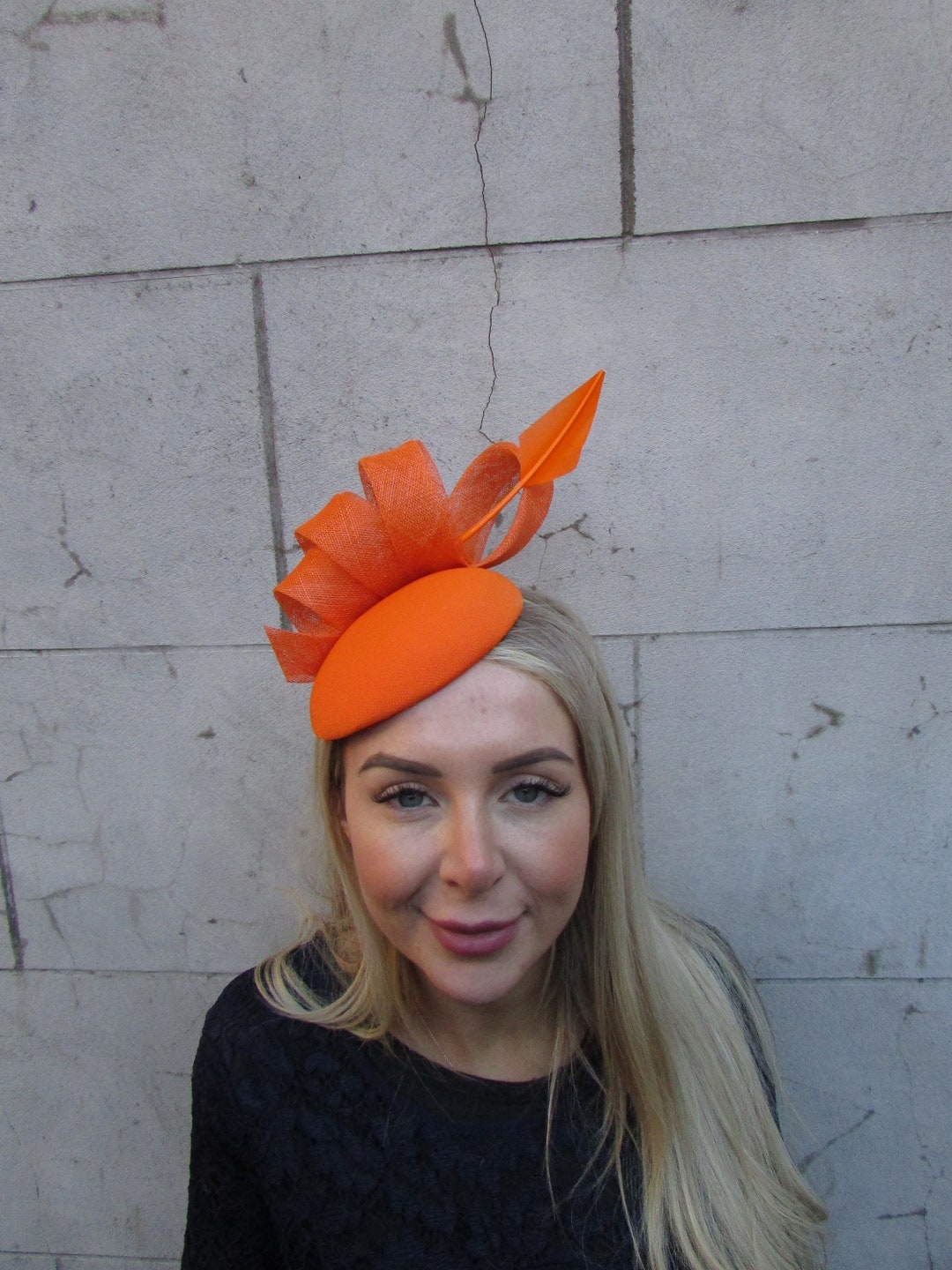 One off Piece - Orange Statement Feather Fascinator Hat Headband Races ...