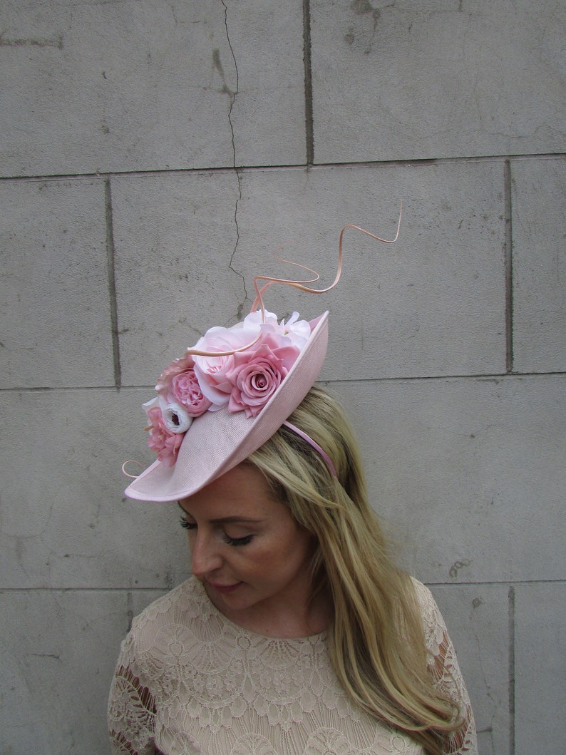 Large Light Blush Pink Ivory Cream Flower Fascinator Hat Big Teardrop ...
