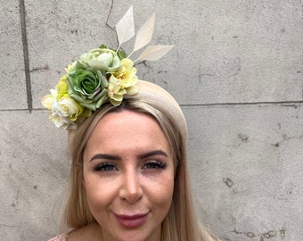 Cream Champagne Chartreuse Olive Green Green Flower Velvet Padded Headband Fascinator Wedding Guest Races Halo Hairband Floral Mint f-11