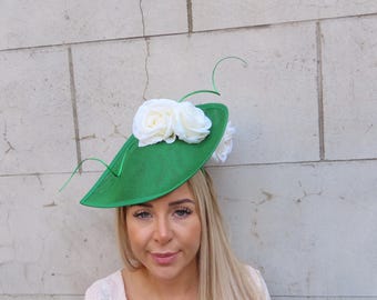 Ladies Classic Wool Feather Beret Fascinator Hat In emerald green RN 88354 Emerald Green Perching Beret Hat Fascinator Adorned With  main image 4