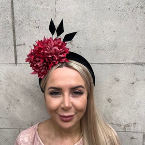 Black & Dark Red Flower Fascinator Velvet Padded Headband Fascinator Headpiece Wedding Races Halo Hairband Light Burgundy sh-84 uu