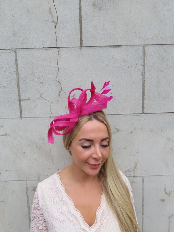 Hot Pink Feather Fascinator Headpiece with Multicolor Accents Hot Pink Feather and Gold Vintage Style Jewelled Fascinator  main image 3