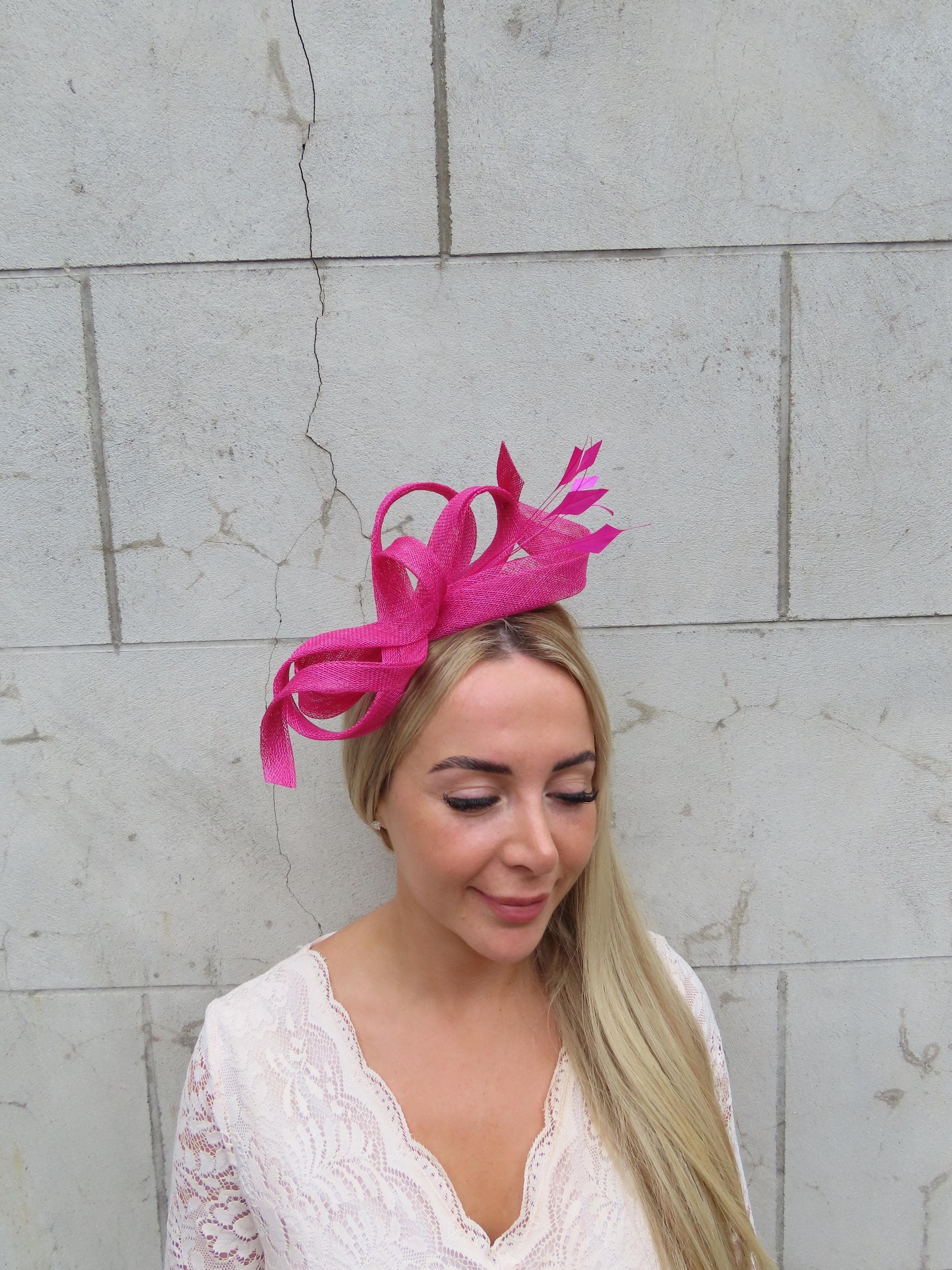 Magenta Hot Pink Feather Fascinator Headband Wedding Guest  display picture 3