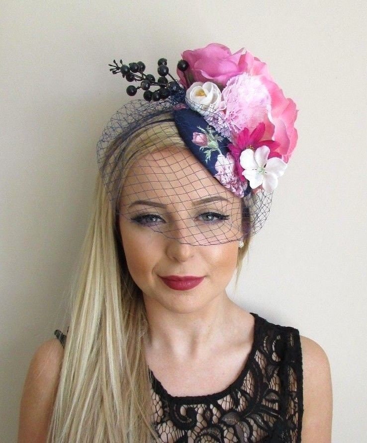Navy Blue White Hot Pink Rose Birdcage 