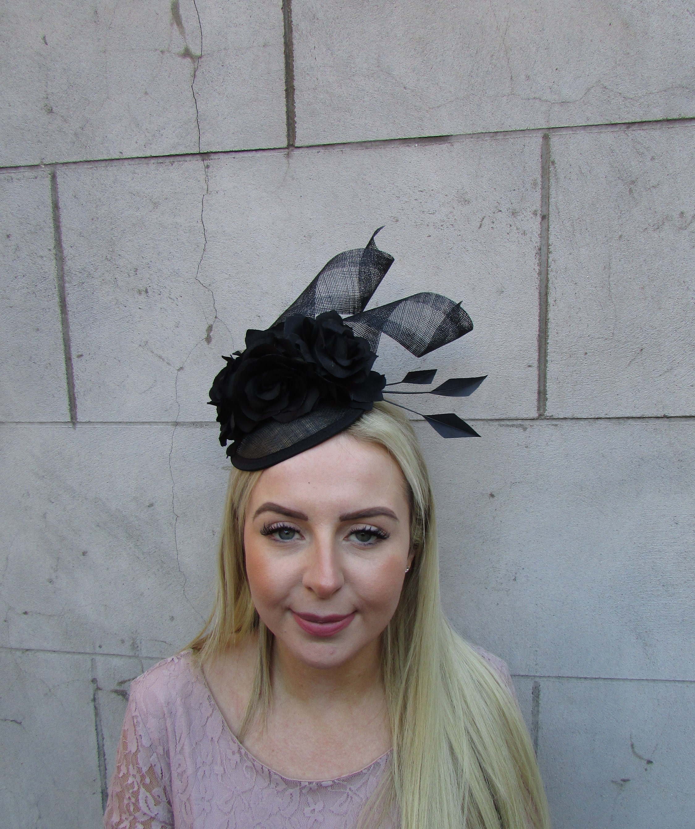 Black Rose Flower Fascinator Floral 
