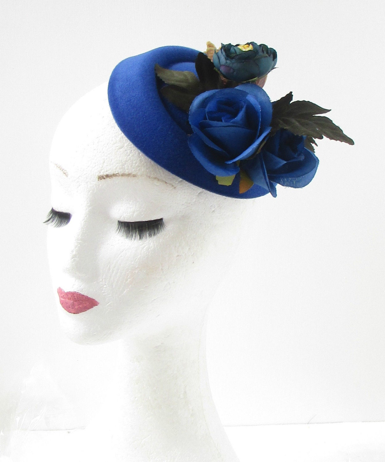 White Camellia Flower Pillbox Hat Vtg Fascinator Races Rockabilly 1950s 40s 2068