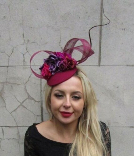 Hot Pink Flower Feather Hat Hair 