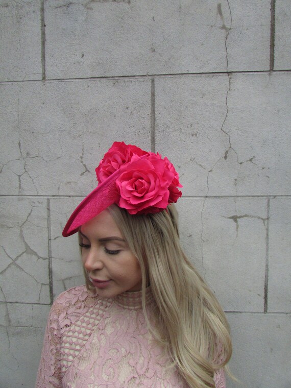 Large Hot Pink Rose Flower Feather Fascinator Hat Disc  display picture 1