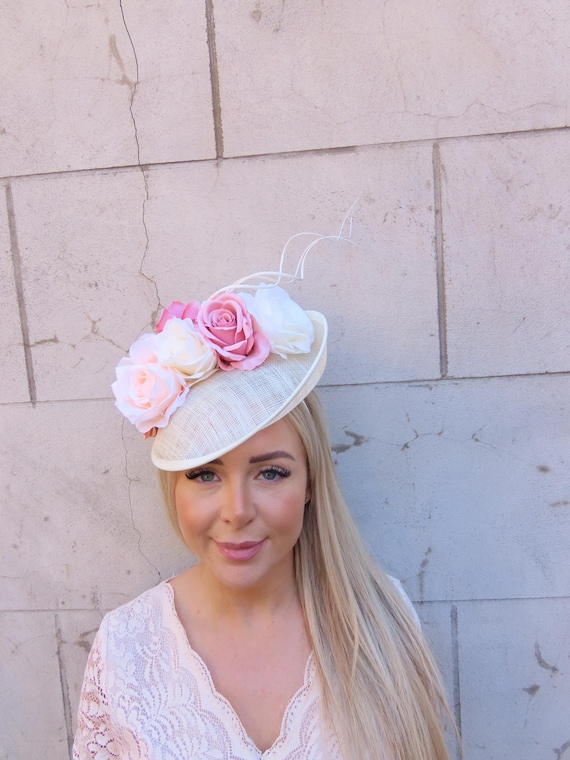 Large Peach Dusky Blush Pink Cream Flower Fascinator Floral  display picture 2