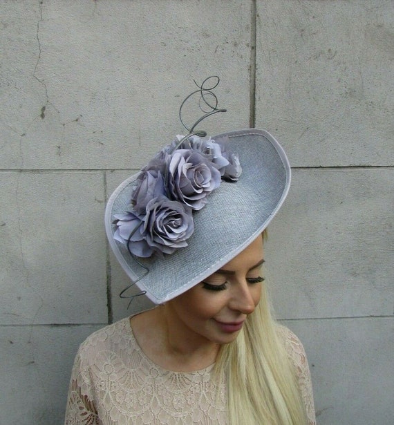Grey Rose Flower Feather Hat Fascinator 