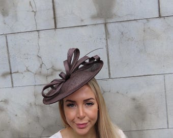 Large Dark Brown Sinamay Hat Fascinator Disc Saucer Wedding Races u11112