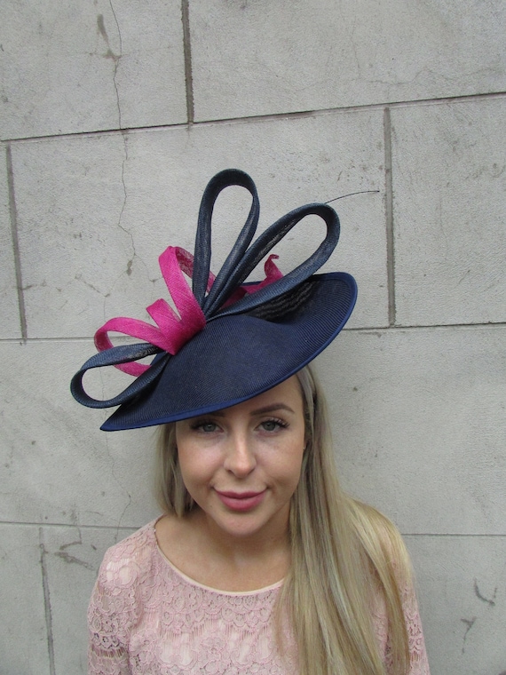 blue dress with pink fascinator Pink And Navy Blue Outfit Blue Dress Outfit Navy Dress Pink Accessories Dress And Dusty Pink