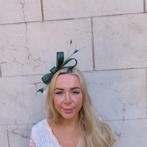 Bottle Green Champagne Feather & Sinamay Fascinator Headband One off Piece u10809