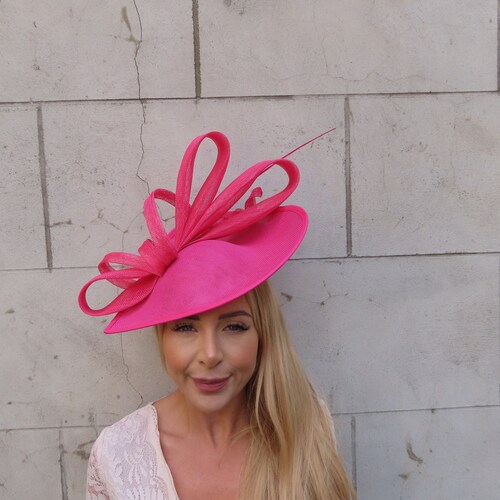 Large Hot Pink Teardrop Fascinator Hat Races Hair Headband  display picture 2