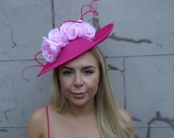 Large Hot & Baby Pink Floral Fascinator Hat: Wedding Guest Races
