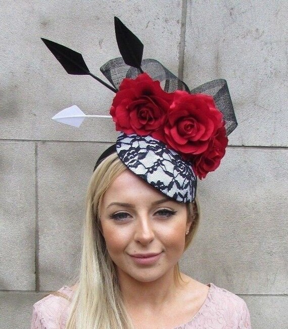 Black red and white fascinator Clearance