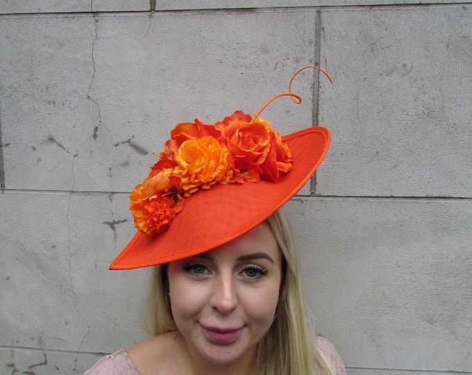 Rusty Orange Sinamay And Feathers Twist Fascinator Hat Occasion Wedding Races Etsy