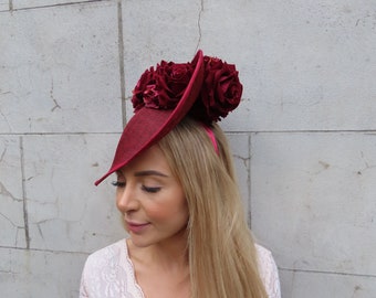 Burgundy Rose Fascinator With Black Veil & Feather | Vintage  display picture 3