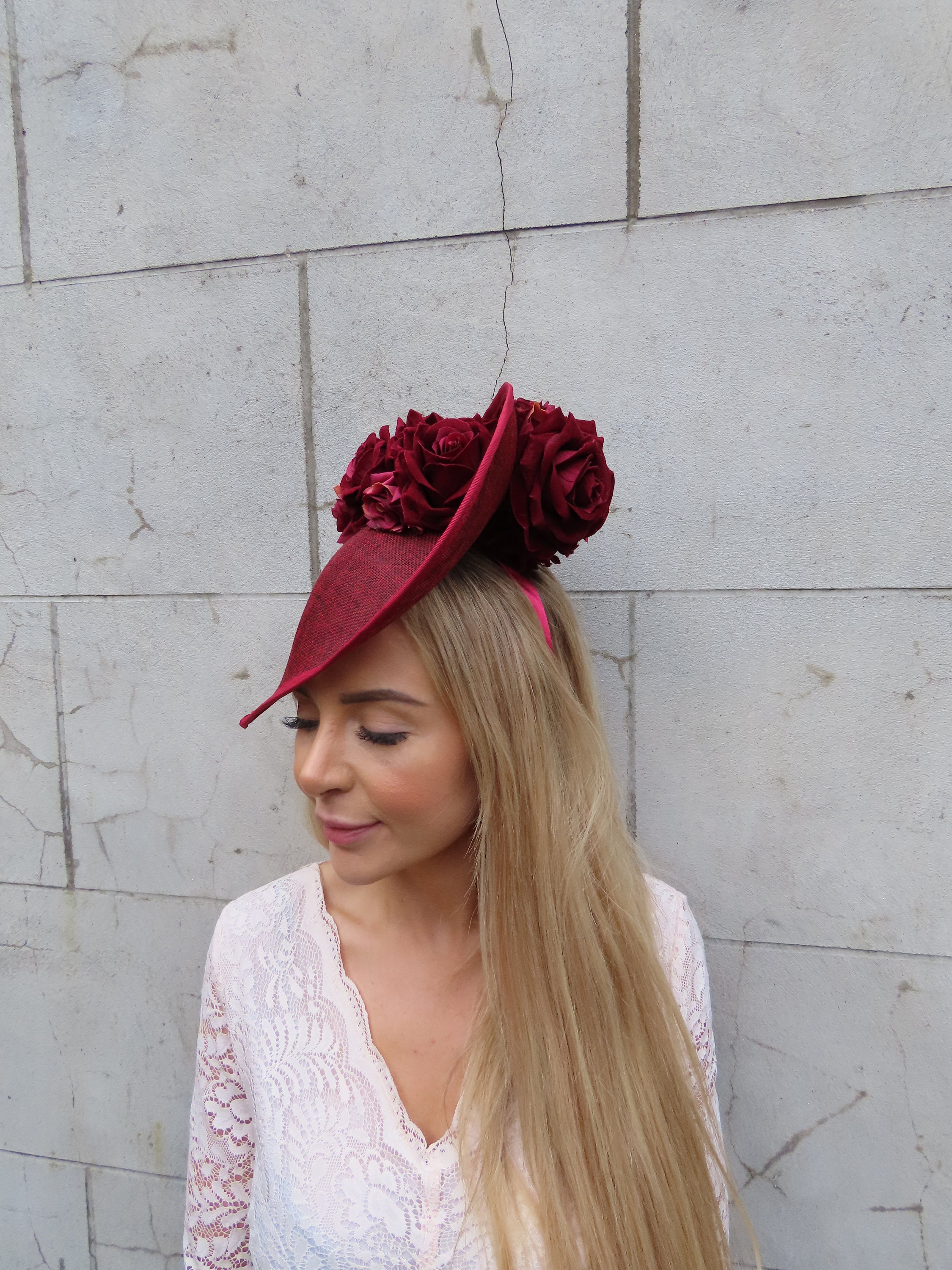 what colour fascinator with burgundy dress Celia Mini Disc Fascinator