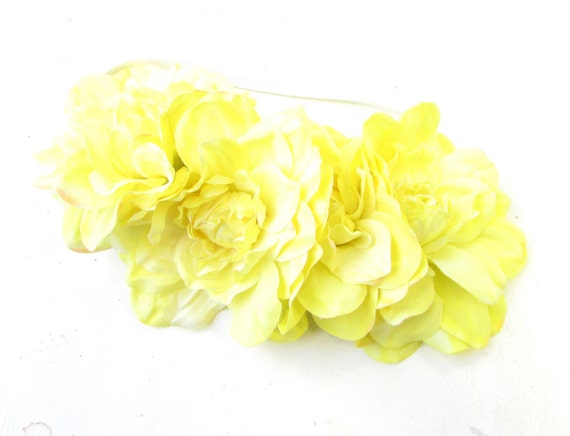 Large Yellow Dahlia Flower Headband Hair Crown Garland Elasticated Rose Big 993