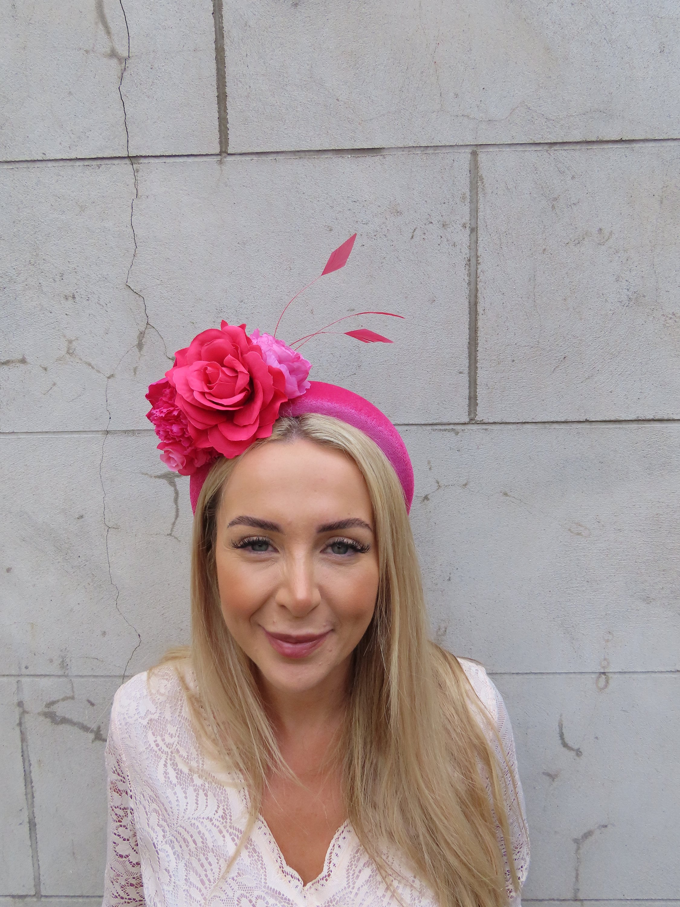Adjustable Pink & Cream Rose Headband w/ Pink Charm Ivory Fascinator Headband, Blush Silk Rose Flower, Halo  main image 3