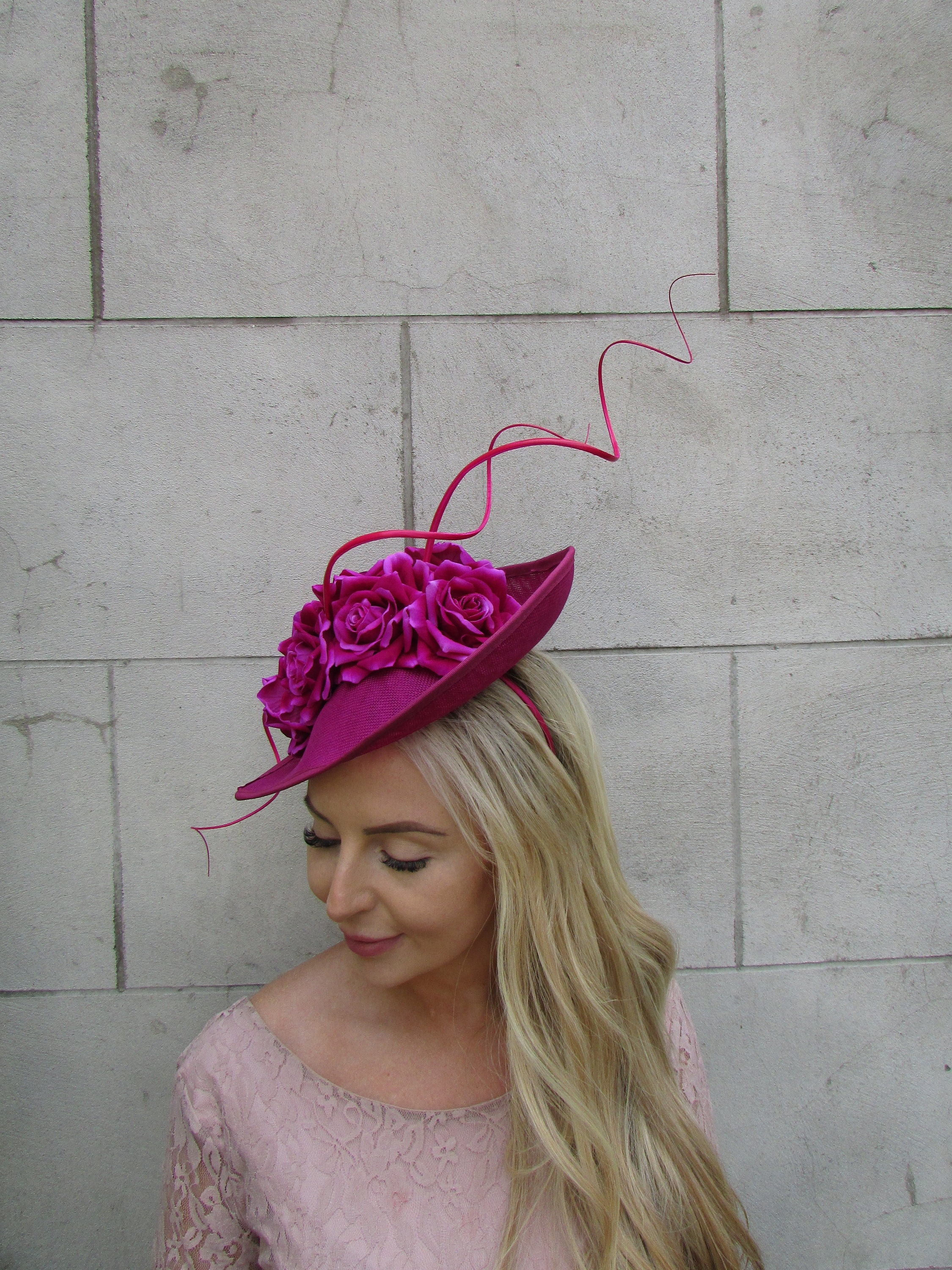 Large Magenta Pink Rose Flower Fascinator Hat Big Teardrop  display picture 1