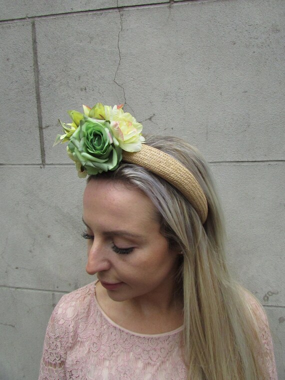 Vintage woven straw like headpiece halo piece White Straw Bridal Headband - White Fascinator - White Halo  main image 3