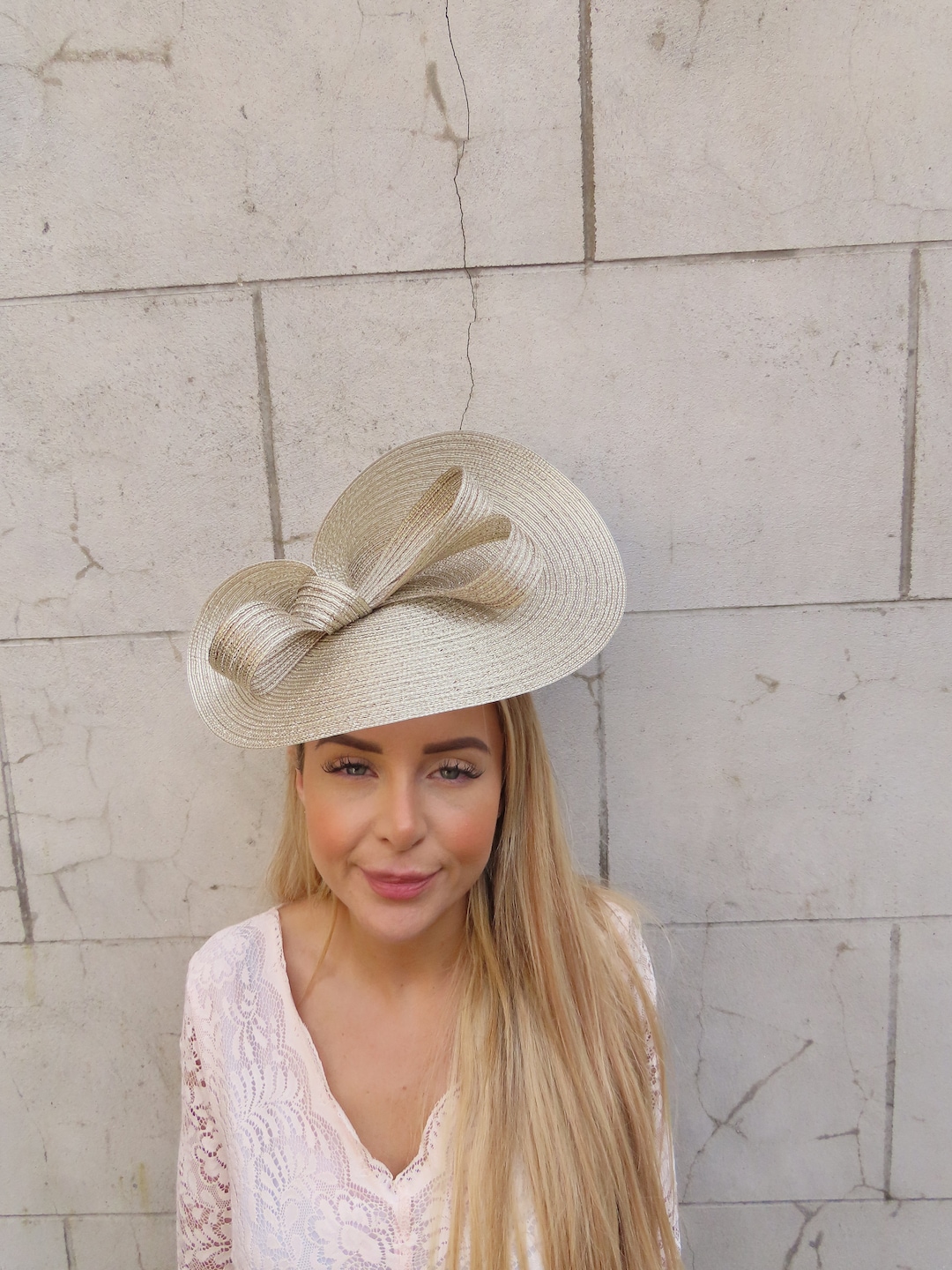 Large Gold Hat Fascinator Wedding Guest Races Disc Headband Hatinator ...