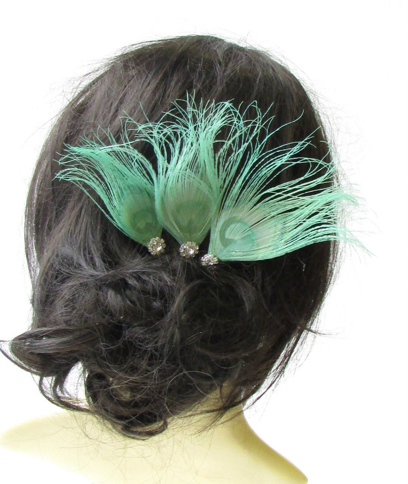 3 X Mint Green Silver Peacock Feather Hair Pins Bridesmaid Etsy