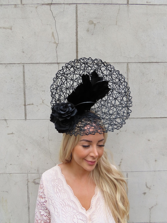WOMENS LARGE BLACK FLOWER FASCINATOR HAT WITH DETACHABLE HEADBAND Amazon.com : YOUNAFEN Large Flower Hats for Women Flower  main image 2