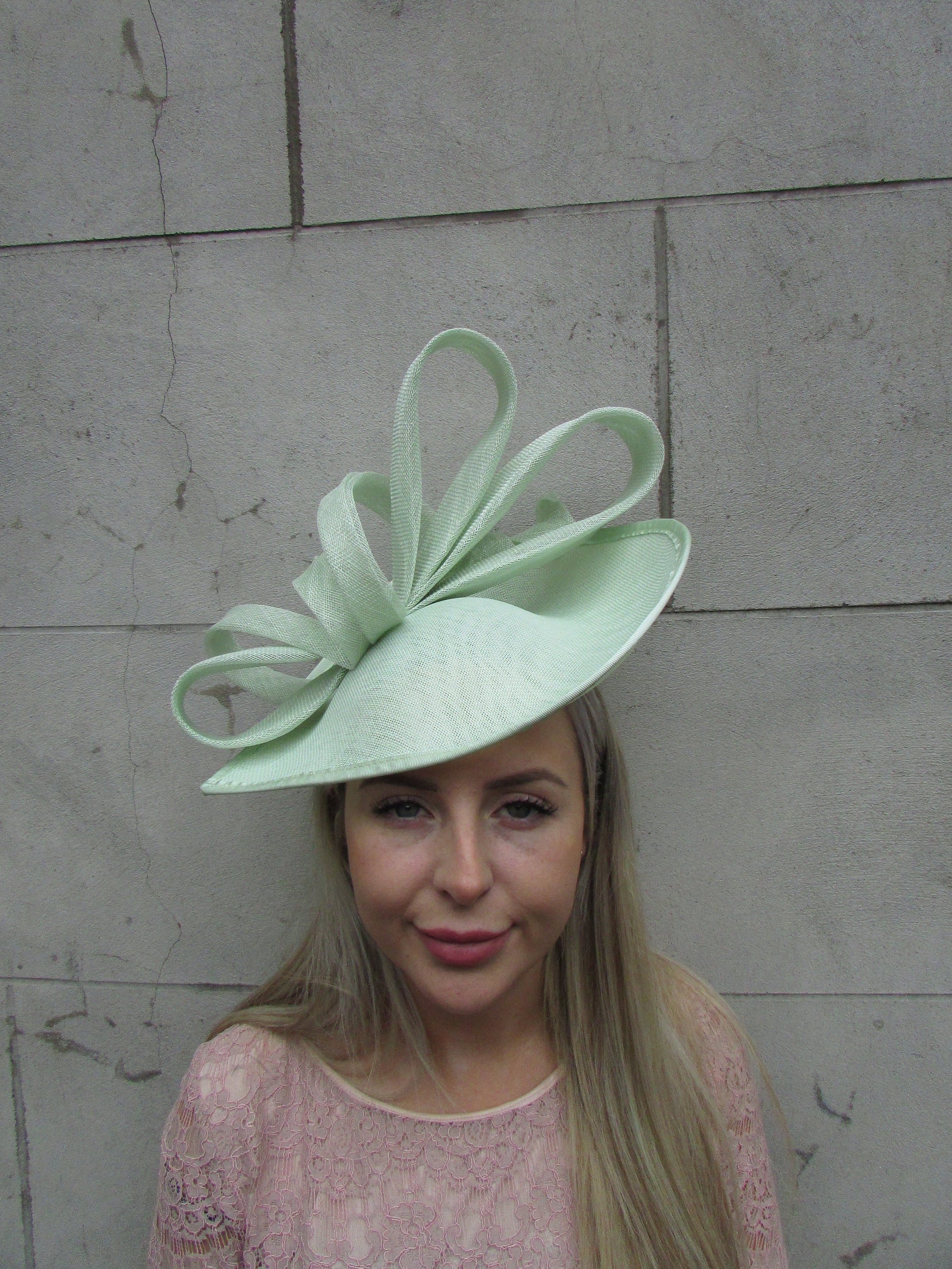 Statement Sage Green Fascinator by Big Day Hat Designs One off Piece Large Sage Green Feather Straw Style Hat  main image 4