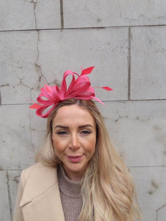 Fuchsia Pink Feather Fascinator Headband Headpiece Races 